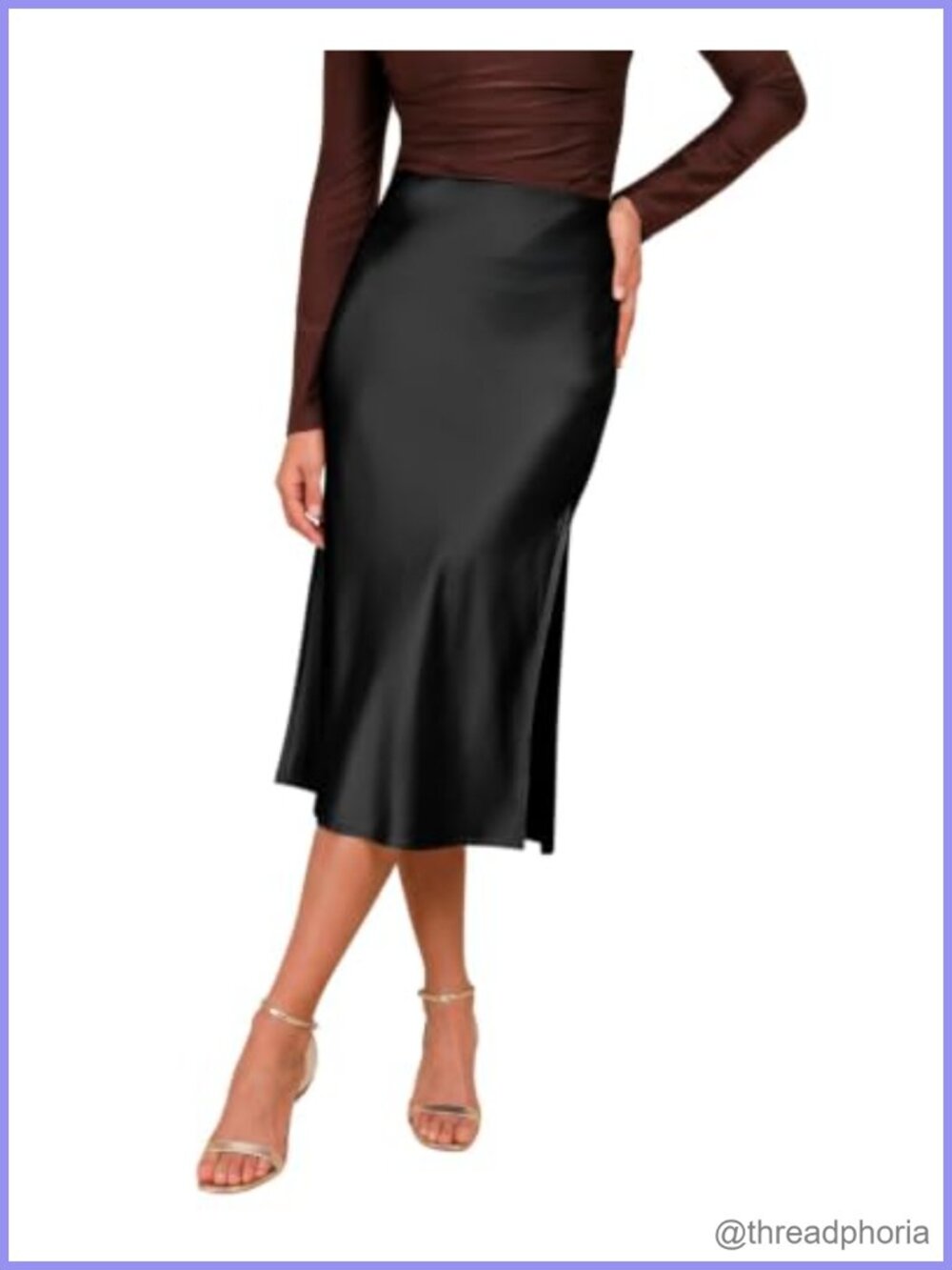 Satin Midi Skirt High Waist Side Slit Elegant A-Line Silhouette